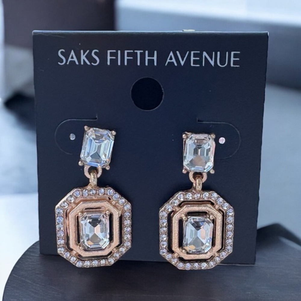 3/$40 Saks Fifth Avenue Gold & Silver Rhinestone Geometric Drop Dangle Earrings
